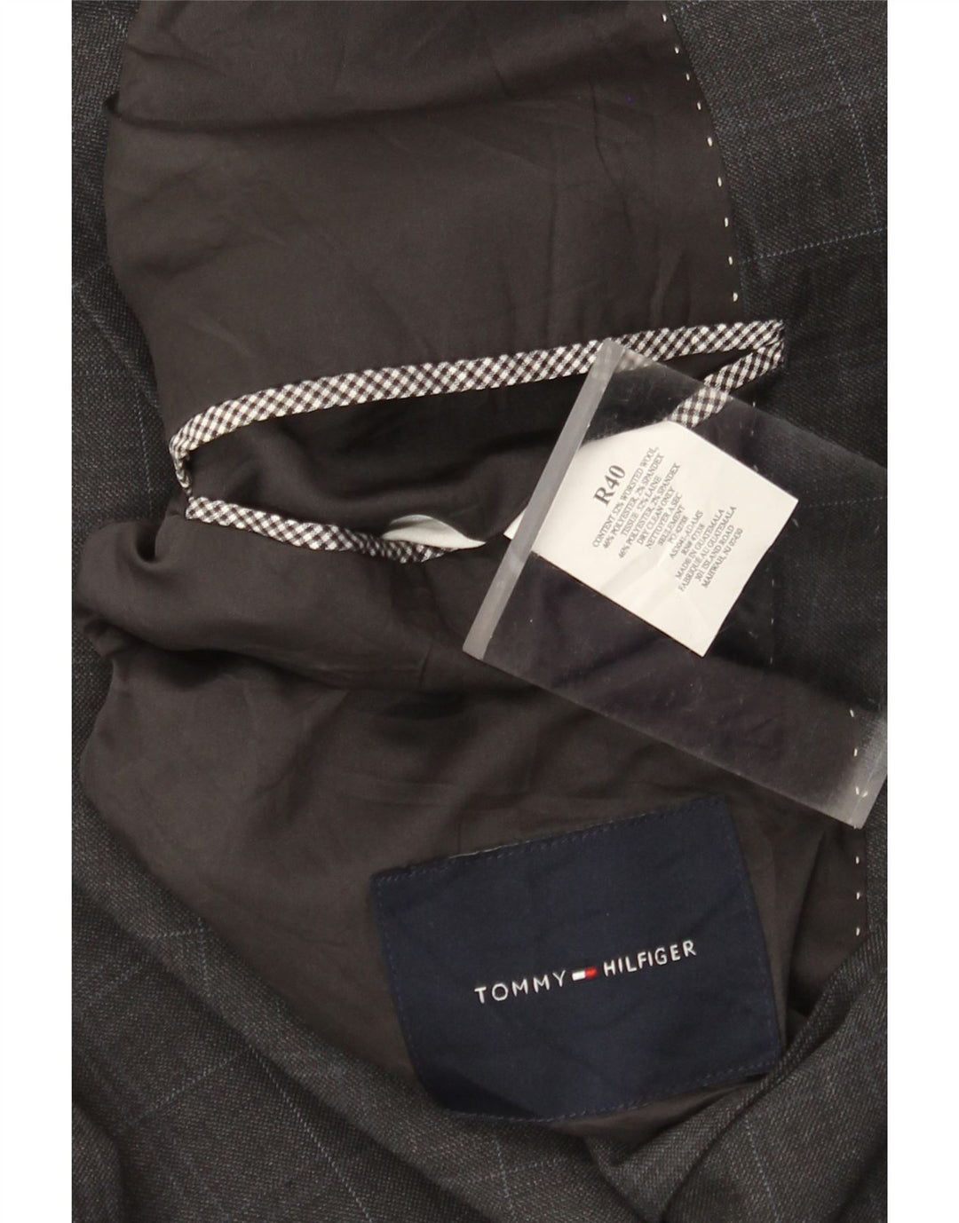 Tommy Hilfiger Veste blazer à 2 boutons pour homme UK 40 Large laine à carreaux gris