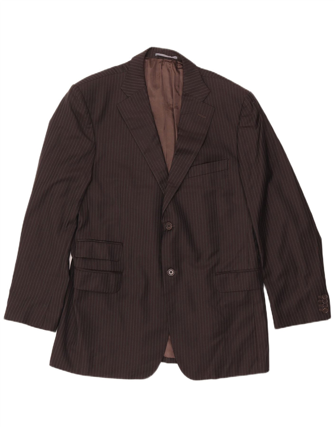 MASSIMO DUTTI Veste blazer à 2 boutons pour homme EU 54 XL en laine à fines rayures marron