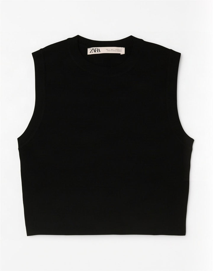 Zara Womens Crop Débardeur UK 14 Large Noir