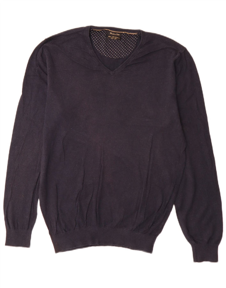 Massimo Dutti Pull col V pour homme en coton bleu marine Taille L