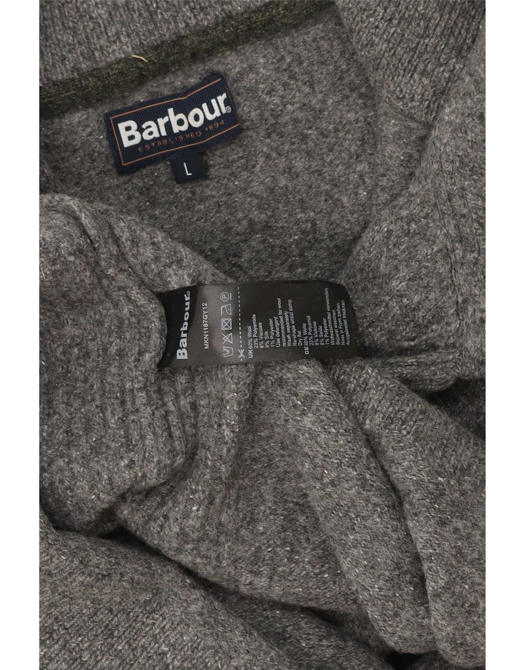 Barbour Pull à col zippé pour femme UK 16 Grande laine grise