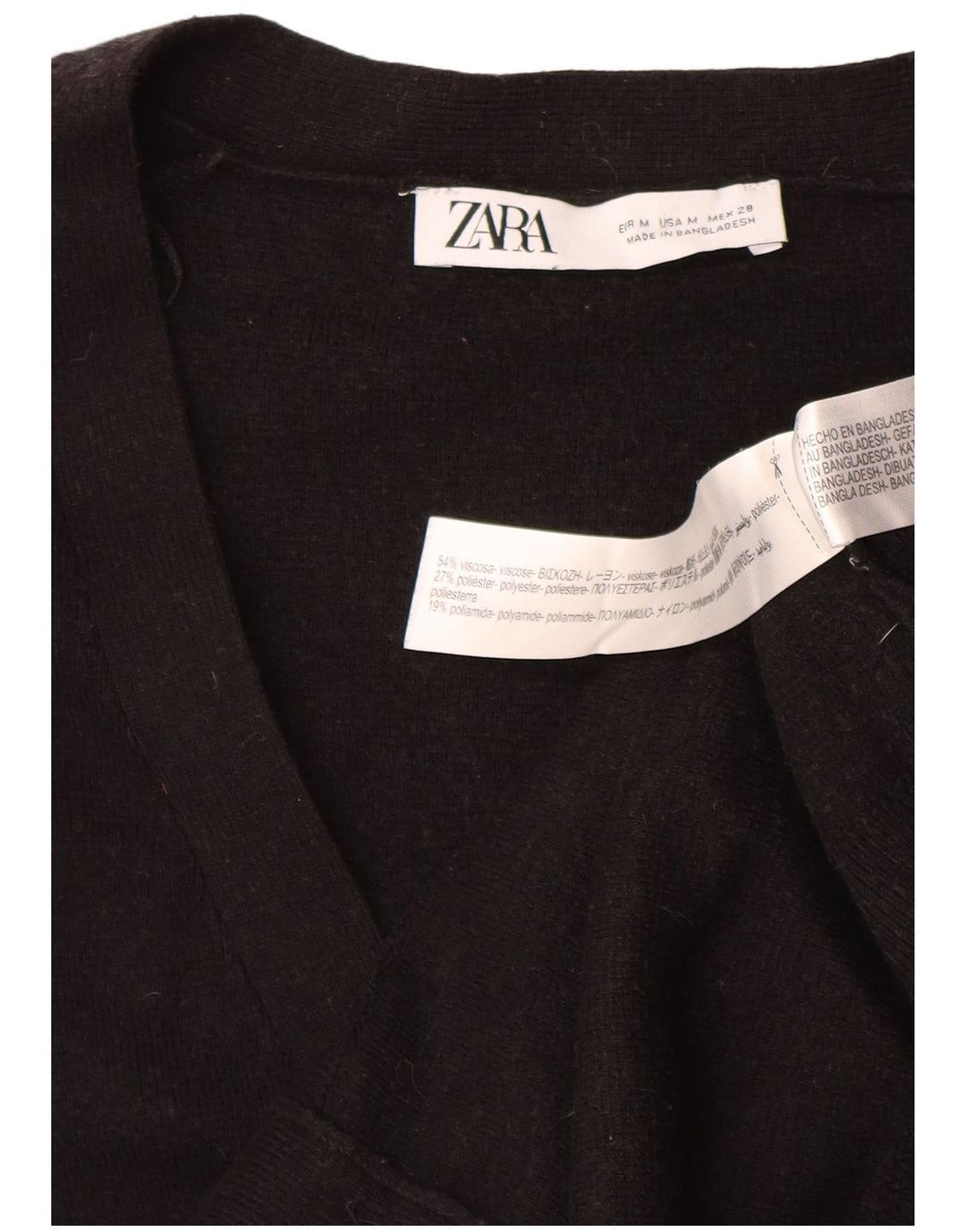 Zara Womens Crop Cardigan Pull UK 14 Moyen Noir Viscose