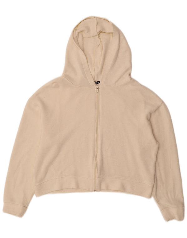 Zara Pull à capuche zippé court pour femme UK 14 Viscose blanc moyen