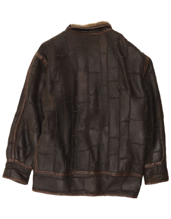 veste en peau de mouton vintage pour hommes UK 42 XL Brown Patchwork