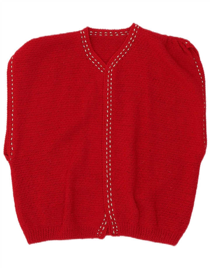 vintage Femmes Manches Courtes Ouvert Cardigan Pull UK 12 Moyen Rouge