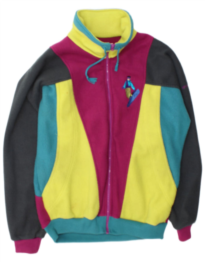 vintage Mens Graphic Fleece Jacket UK 40 Grand Colorblock multicolore
