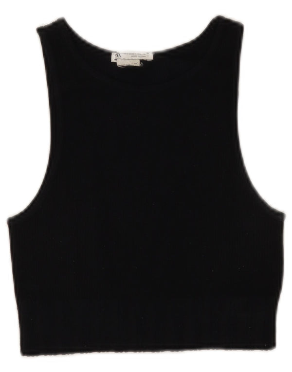 ZARA Femmes Crop Débardeur UK 4 XS Noir