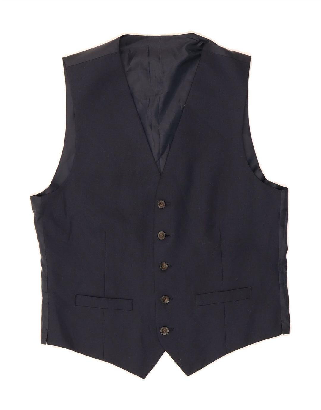 MARKS & SPENCER Mens Tailored Waistcoat Small Navy Blue Polyester Vintage Marks & Spencer and Second-Hand Marks & Spencer from Messina Hembry 