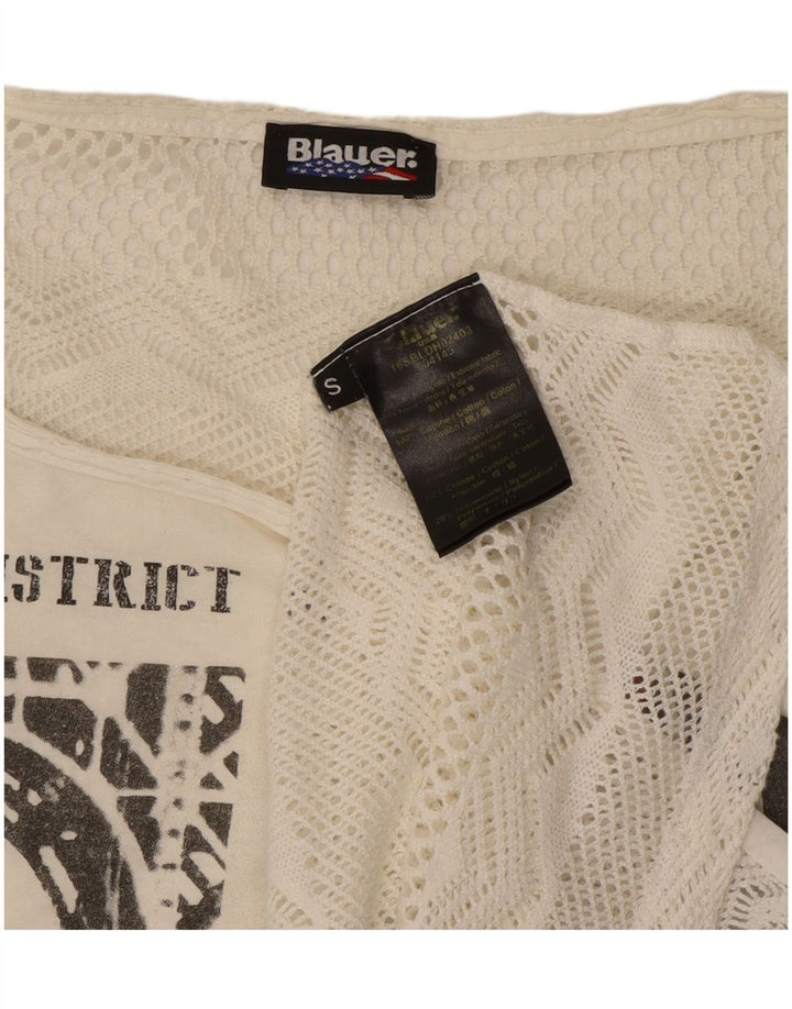 Blauer T-shirt graphique surdimensionné pour femme UK 10 Petit coton blanc cassé