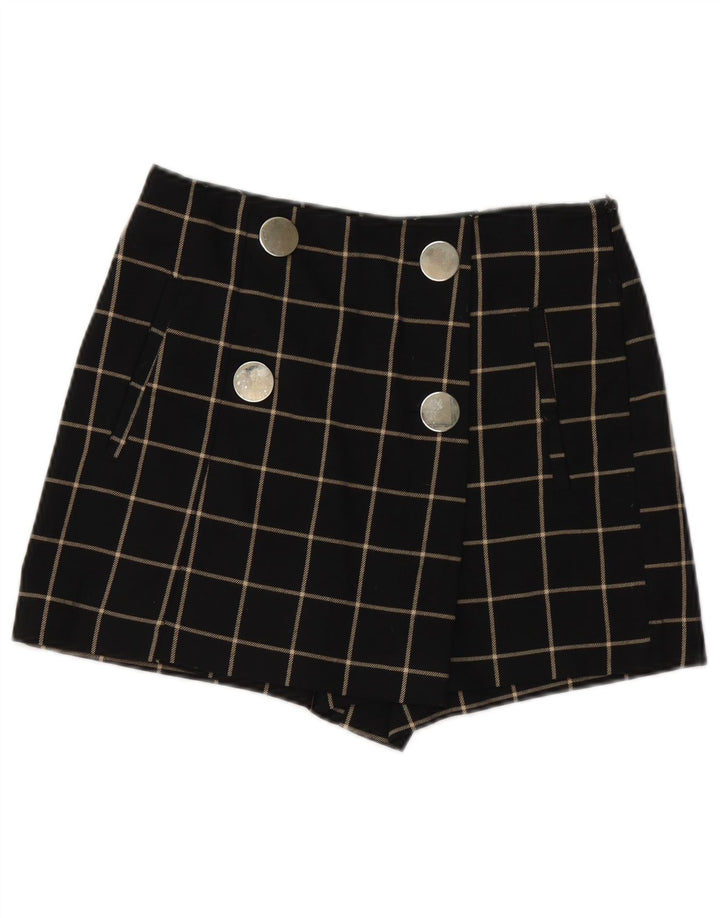 Zara Short décontracté pour femme petit W26 en polyester à carreaux noirs