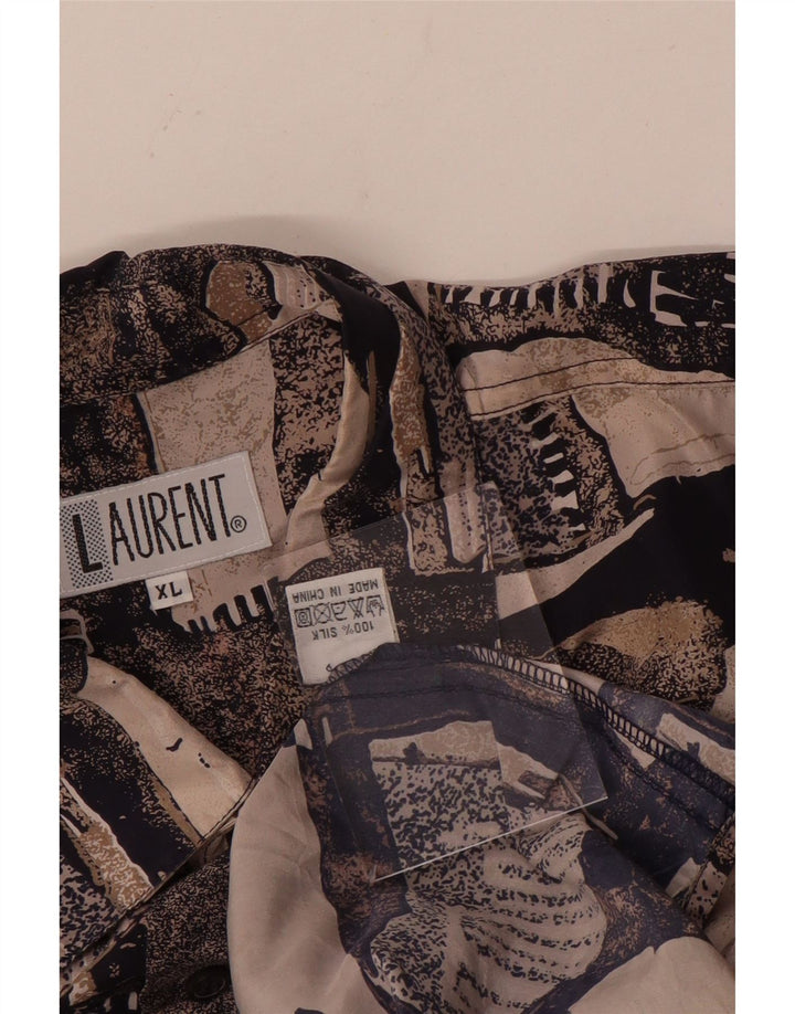 Laurent Chemise Manches Courtes XL Multicolore Patchwork Soie Homme
