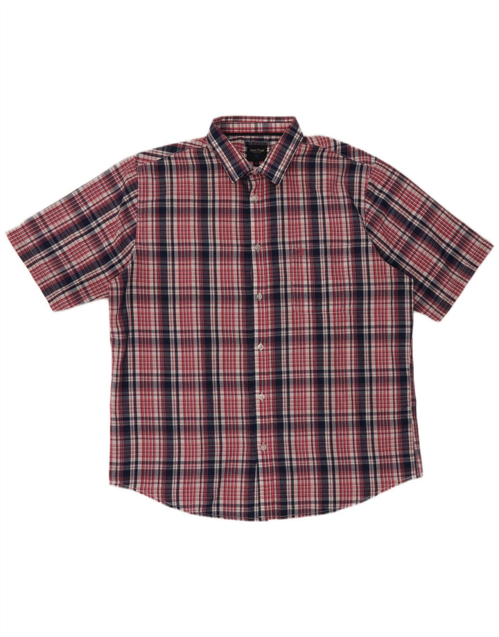 James Pringle Chemise à manches courtes pour homme en polyester à grands carreaux rouges
