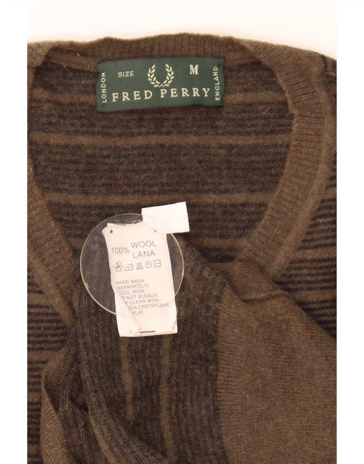 Fred Perry Pull col V Homme Laine Rayée Kaki Moyen