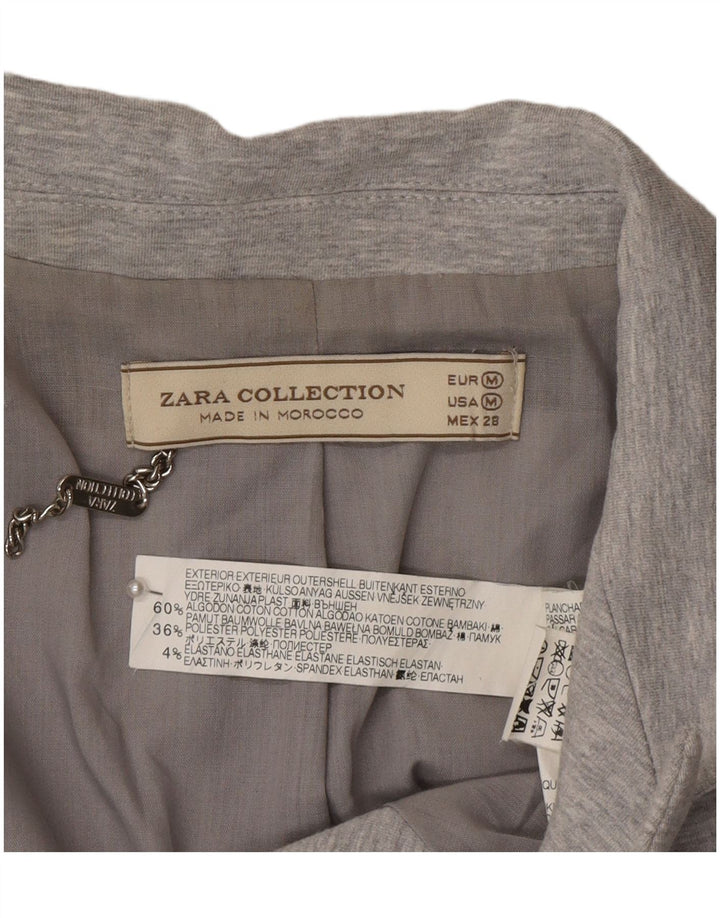 Zara Womens Longline 1 Button Blazer Jacket UK 12 Gris Moyen Coton