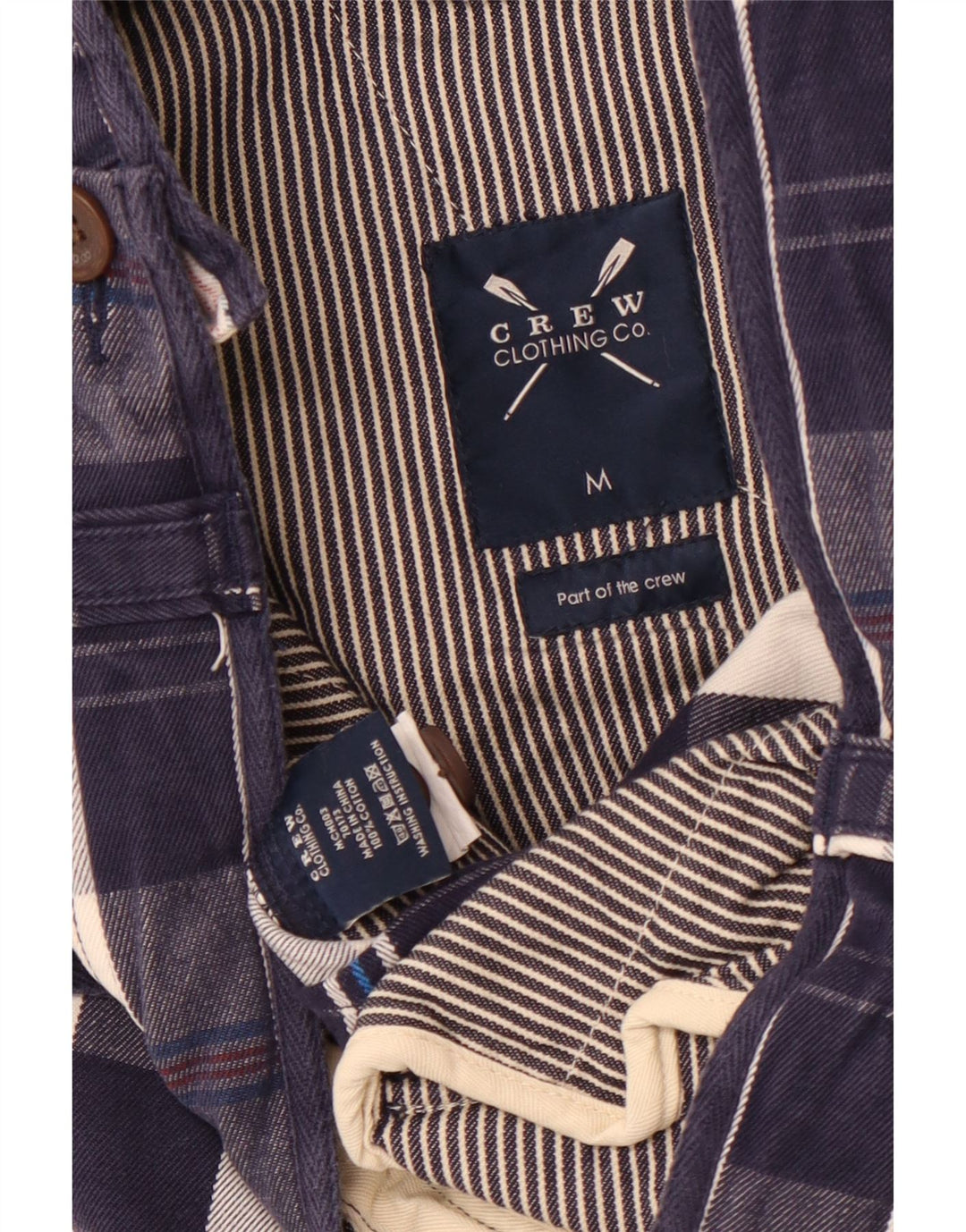 CREW CLOTHING Short Cargo Homme Moyen W32 Bleu Marine à Carreaux Coton