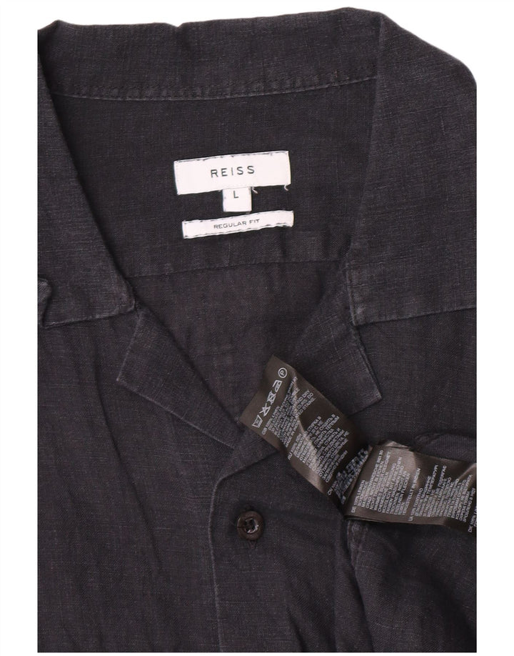 Reiss Chemise à manches courtes pour hommes, coupe régulière, grand, bleu marine, lin