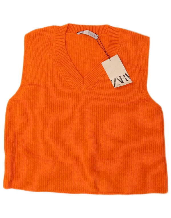 Zara Womens Crop Vest Débardeur UK 14 Coton Orange Moyen