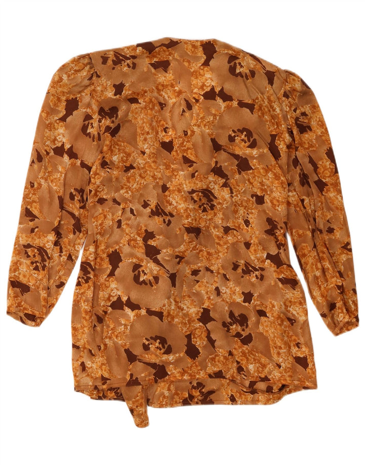 vintage Femme Chemise Blouse UK 16 Grand Beige Floral Polyester