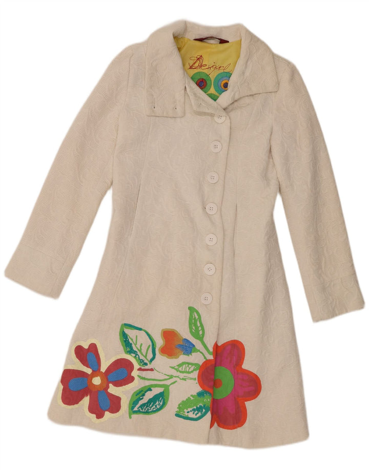 Desigual Manteau Femme EU 38 Moyen Blanc Floral Coton