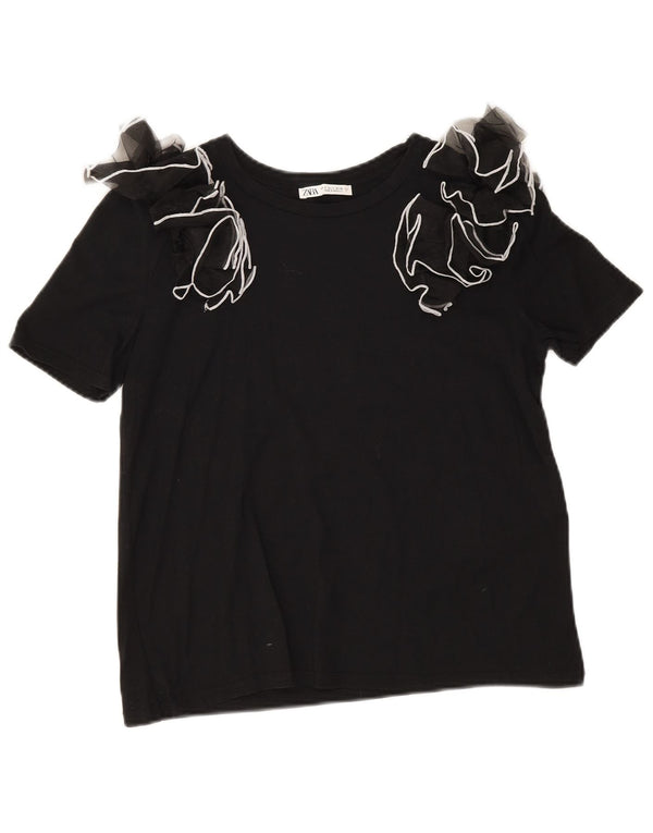 Zara Chemisier Femme Top UK 10 Petit Coton Noir