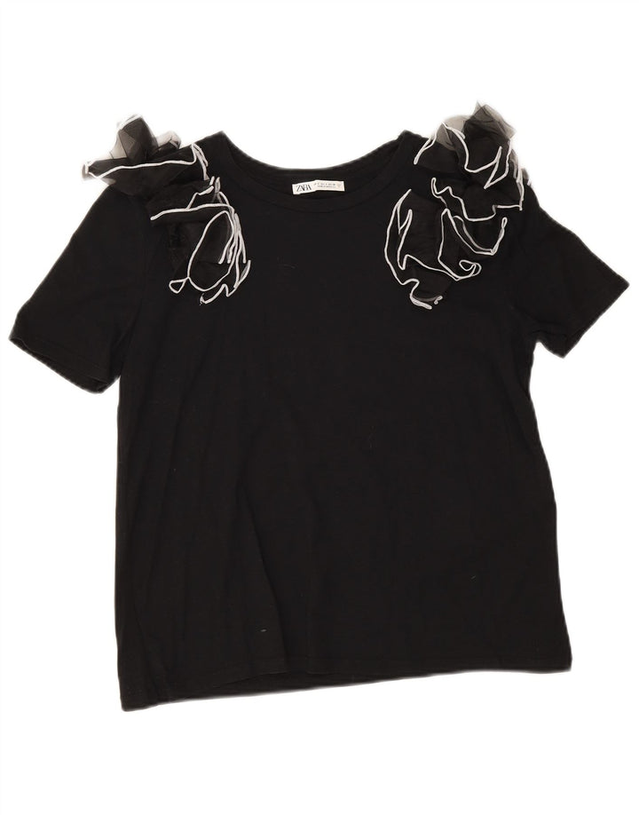 Zara Chemisier Femme Top UK 10 Petit Coton Noir