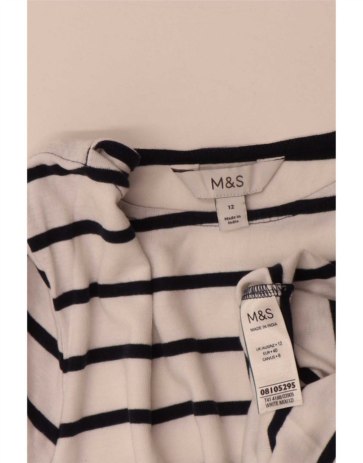 Marks & Spencer Haut à manches 3/4 pour femme UK 12 en coton rayé blanc moyen