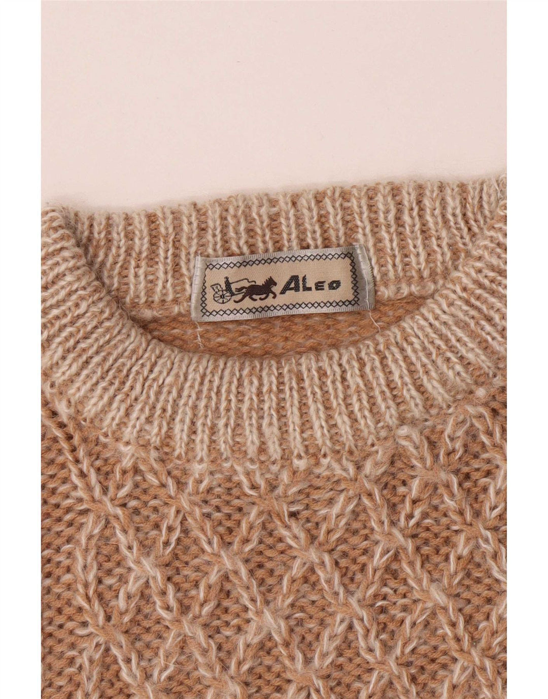 vintage Mens Regular Fit Crew Neck Jumper Pull Moyen Brun Géométrique