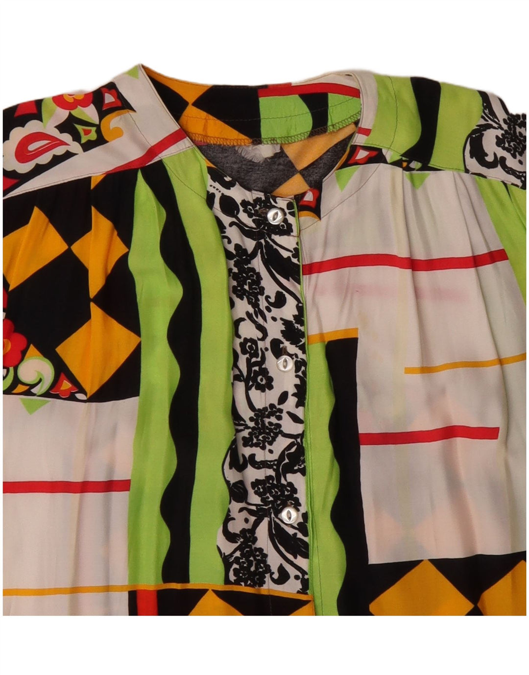 vintage Femmes Chemise À Manches Courtes Blouse UK 20 2XL Patchwork Multicolore