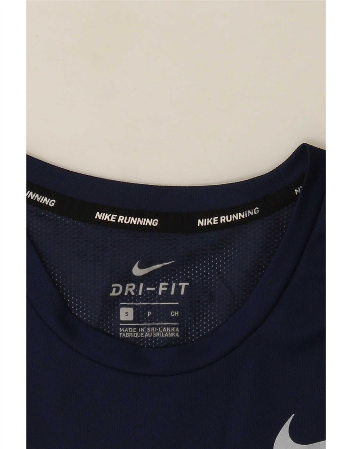 Nike Hommes Dri Fit T-Shirt Haut Petit Bleu Marine Colorblock
