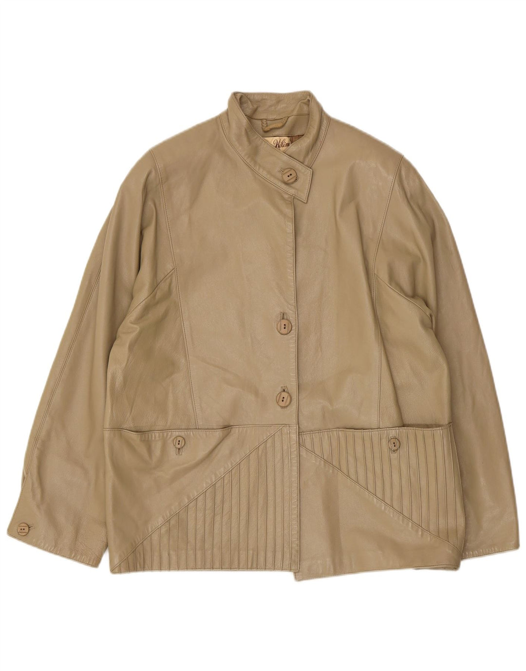 veste en cuir femme vintage IT 46 Grand cuir beige