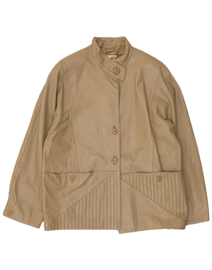 veste en cuir femme vintage IT 46 Grand cuir beige