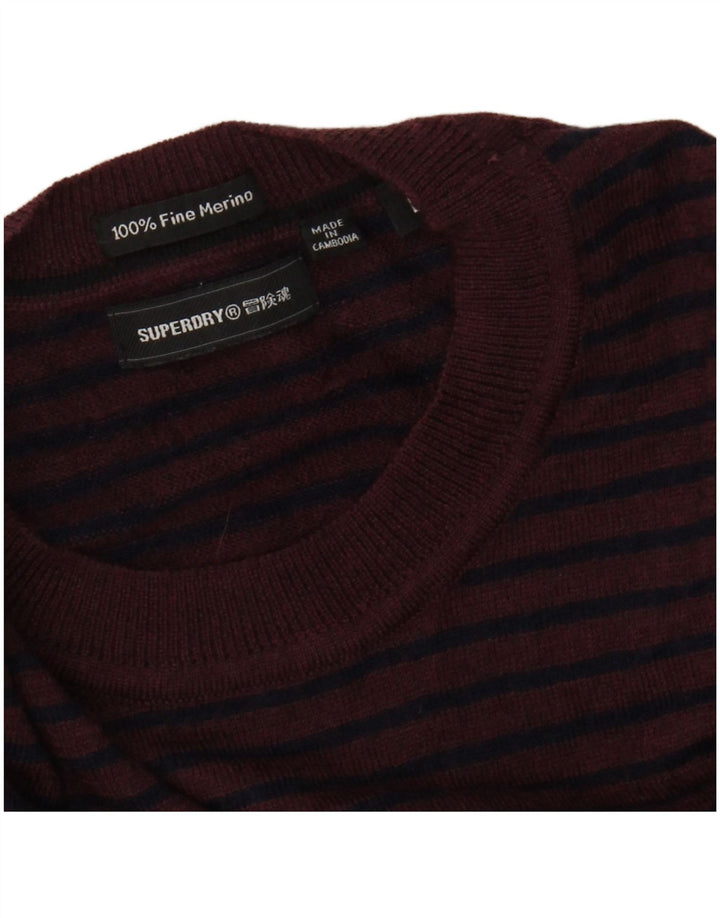 SUPERDRY Pull ras du cou pour femme UK 14 Large Bordeaux rayé