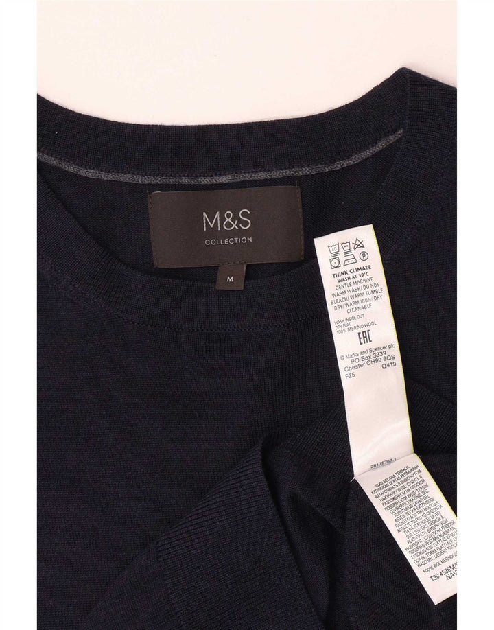 Marks & Spencer Pull col bateau pour homme en laine mérinos bleu marine moyen