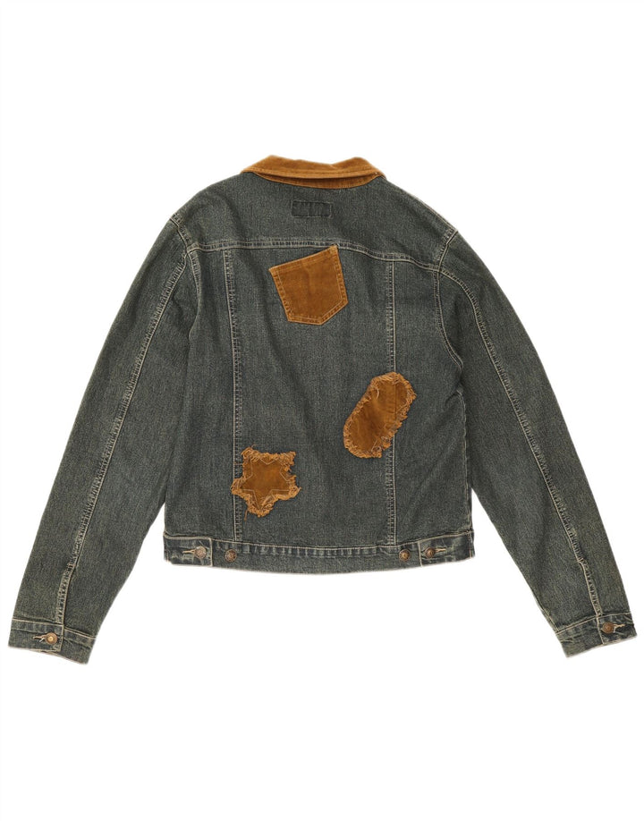 Veste en denim femme vintage UK 12 Coton colorblock bleu moyen