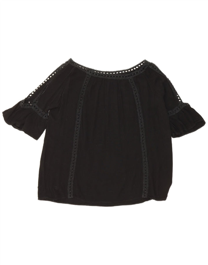 vintage Femmes Hors Épaule Top UK 16 Grand Noir