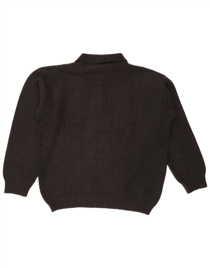 Pull à col polo vintage pour homme, color block noir moyen