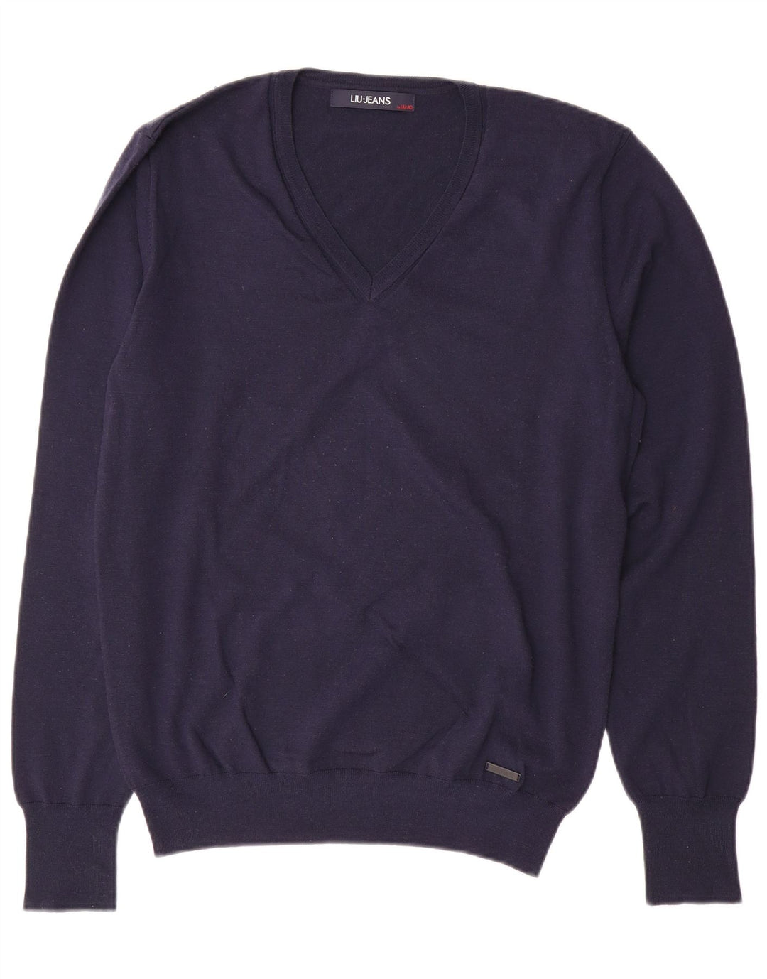 LIU JO Pull col V pour femme UK 18 XL Bleu marine Laine