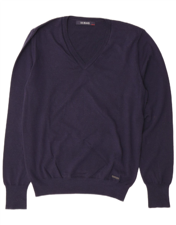 LIU JO Pull col V pour femme UK 18 XL Bleu marine Laine
