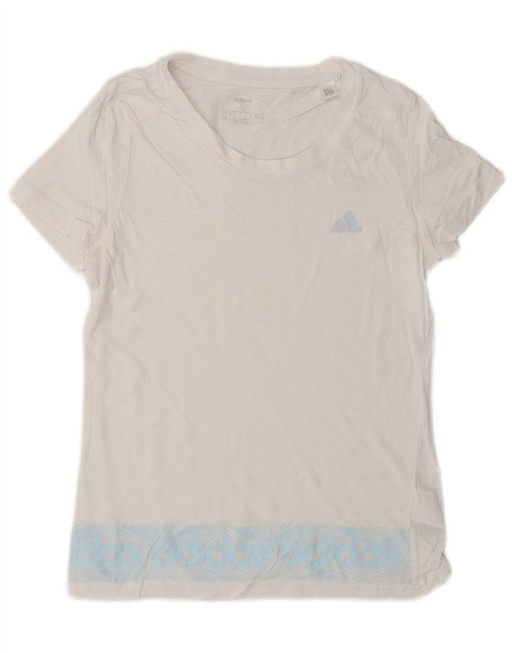 ADIDAS T-shirt graphique pour femme UK 8/10 Petit coton blanc