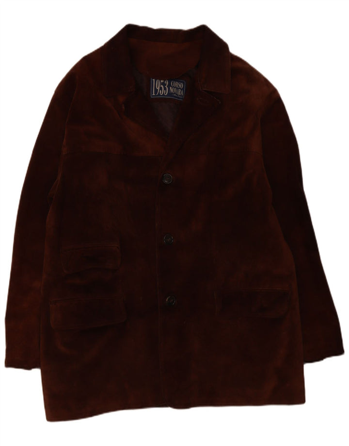 vintage Mens Suede Overcoat UK 40 Grand Cuir Brun