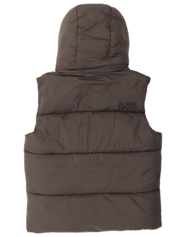 Superdry Gilet rembourré à capuche pour homme UK 38 Gris moyen à carreaux en nylon