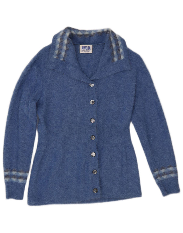 Awoba Cardigan pour femme UK 10 Petit Angora géométrique bleu