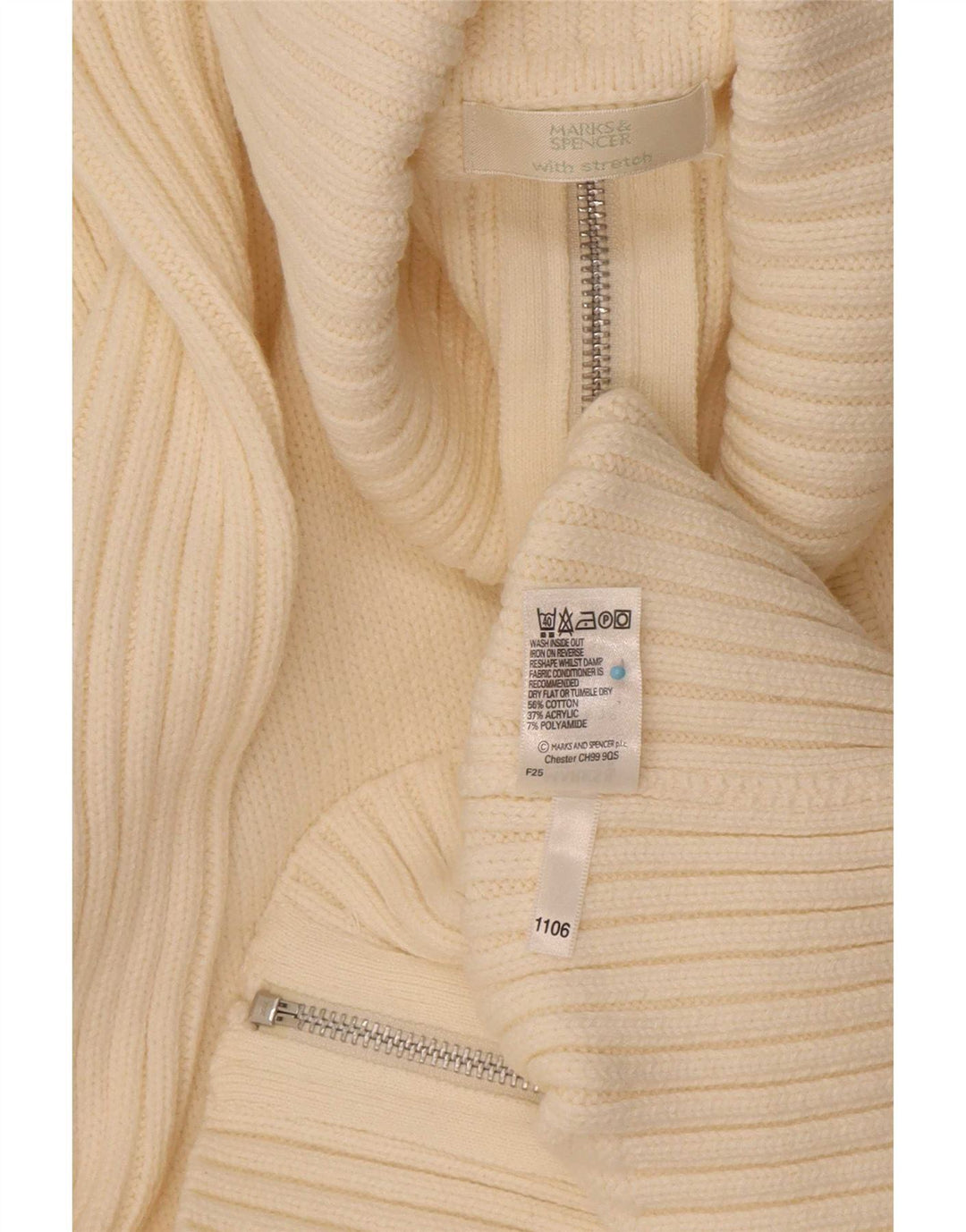 Marks & Spencer Pull cardigan entièrement zippé pour femme UK 16 Large Blanc cassé