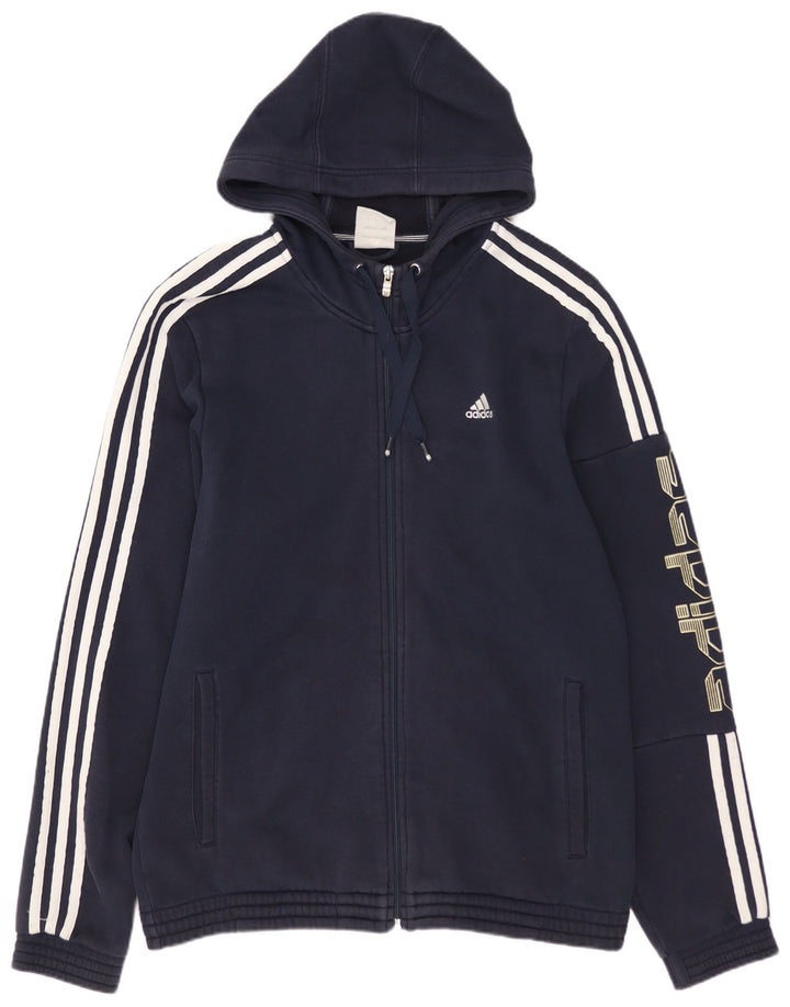 ADIDAS Pull à capuche zippé graphique pour homme en coton bleu marine moyen