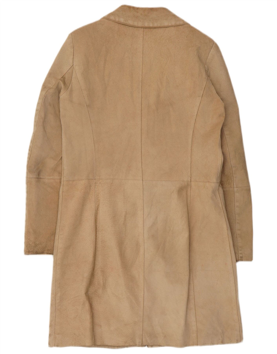 vintage Femme Suède Pardessus UK 10 Petit Cuir Beige