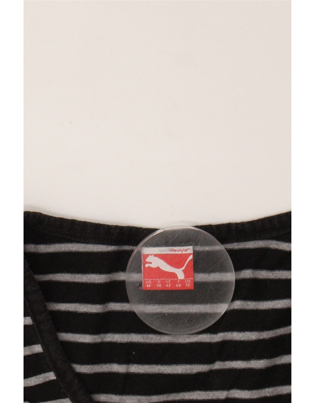 PUMA Womens T-Shirt Top UK 12 Medium Black Striped