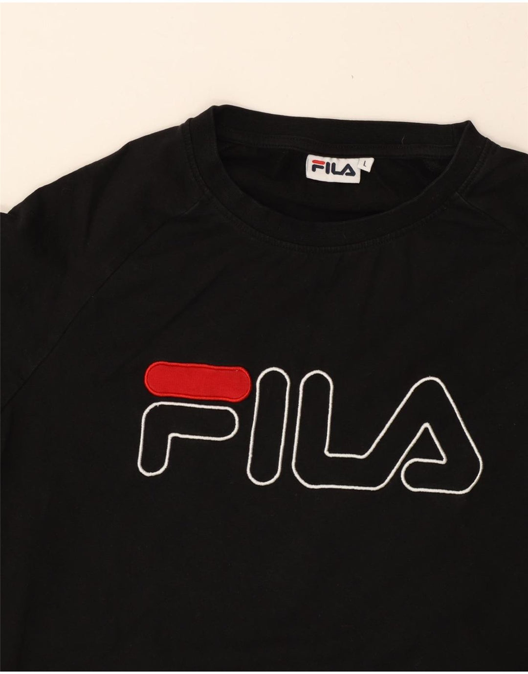 FILA Womens Graphic Sweatshirt Jumper UK 16 Large Black Vintage Fila and Second-Hand Fila from Messina Hembry 