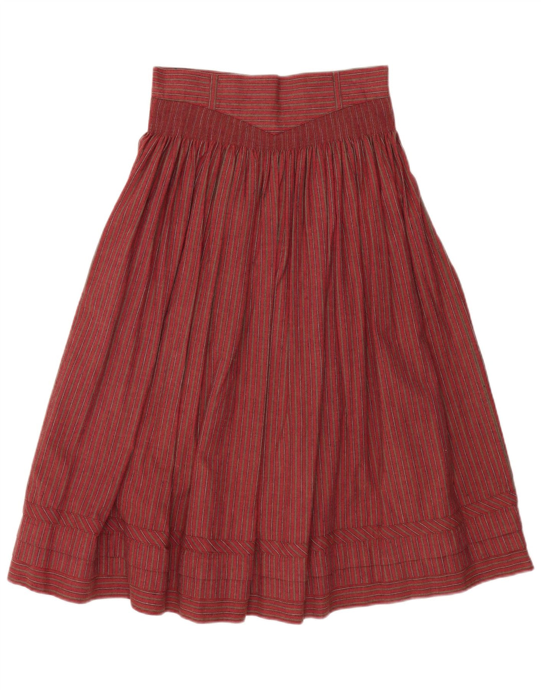 VINTAGE Femme Taille Haute Jupe A-Line W28 Coton Rayé Rouge Moyen