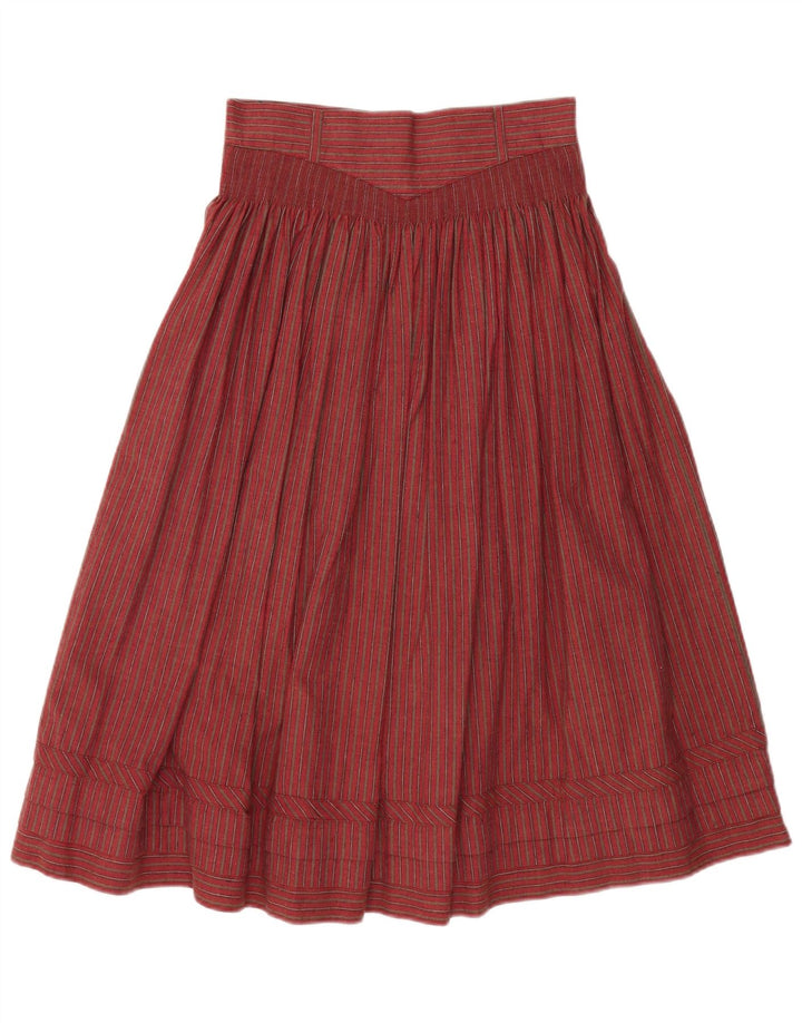 VINTAGE Femme Taille Haute Jupe A-Line W28 Coton Rayé Rouge Moyen