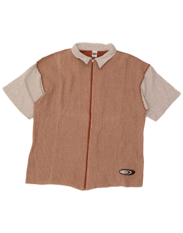 Ocean Pacific Chemise à manches courtes pour homme XL Beige à fines rayures